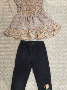 Little Lass Navy Leggings with Floral Patch